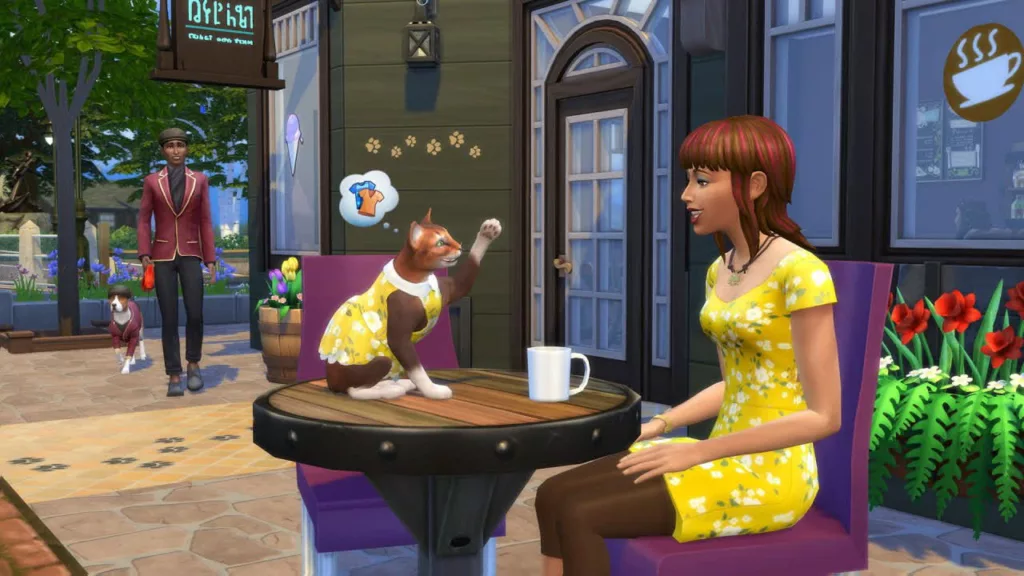 Котик в кофейне в The Sims 4 My First Pet Stuff